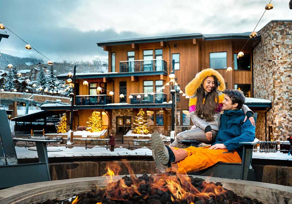 Snowmass Base Village Couple by Fire Pit